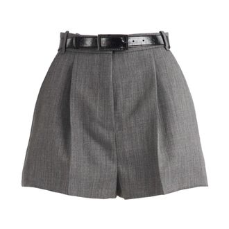 Elisabetta Franchi Korte Broeken, Dames, Grijs, S, Wol, Shorts met ceintuur