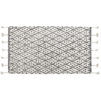 Beliani Beliani - Alfombra De Algod&oacute;n Blanco Crema Negro 80 X 150 Cm Geom&eacute;trico Borlas Agadir