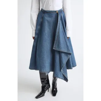 EENK Side Drape Banded Midi Skirt in Blue Denim at Nordstrom, Size X-Small