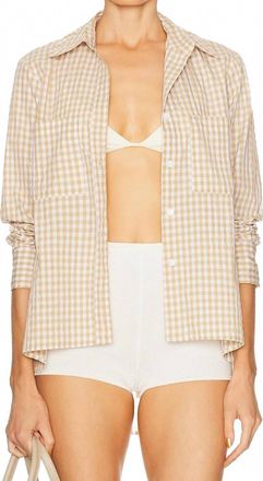 Enza Costa Textured Gingham Shirt In Sand Gingham