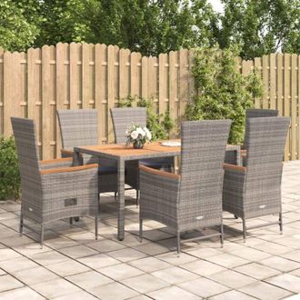 vidaXL Set Comedor Jard&iacute;n 7 Pzas Y Cojines Rat&aacute;n Sint&eacute;tico Gris Vidaxl