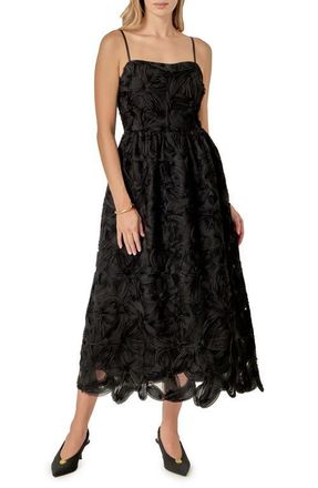 English Factory Floral Soutache Midi Dress in Black at Nordstrom, Size X-Small