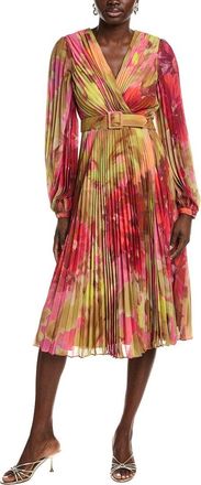 Badgley Mischka Pleated Floral Wrap Cocktail Dress