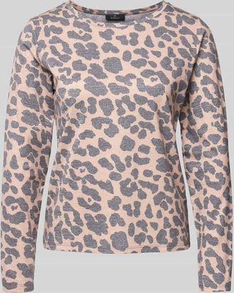 Monari Longsleeve im Leo-Look mit Rundhalsausschnitt in Hellbraun, Größe 34