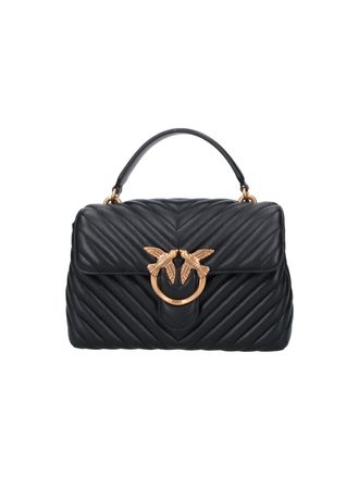 Pinko Black Quilted Leather Lady Love Puff Top Handle Bag