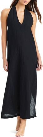 Sanctuary Twist Neck Cotton & Linen Cover-Up Dress in Black at Nordstrom, Size X-Small