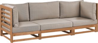 Beliani Sof&aacute; 3 Plazas De Madera De Acacia Clara Cojines Gris Pardo Exterior Trani