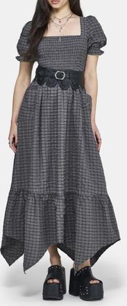 Disturbia Nimira Check Handkerchief Hem Midi Dress in Grey at Nordstrom, Size 12