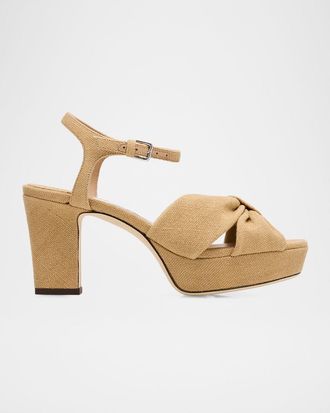 Jimmy Choo London 80mm Heloise Linen Platform Sandals