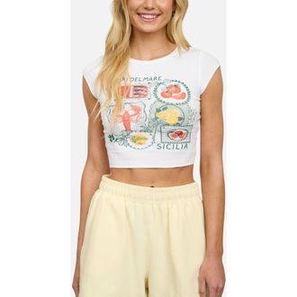 J.O.A. Sicilia Graphic Crop T-Shirt in Ivory at Nordstrom, Size Medium