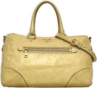 Prada Beige Yellow Leather Tote Bag (Pre-Owned)