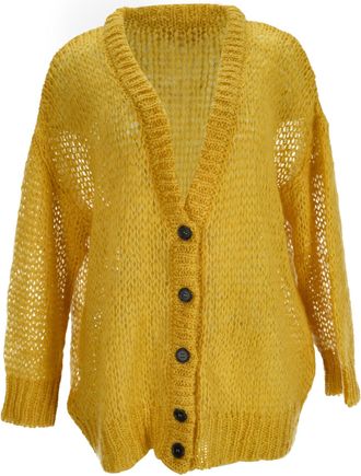 Marni Knitted Cardigan in Yellow Mohair Wool