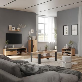 Vicco Conjunto De Sal&oacute;n Berno, Roble Dorado/antracita, Juego De 4 Piezas, Vicco