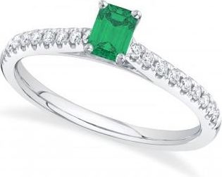 Allurez Emerald & Diamond Accented Engagement Ring 14K White Gold (0.75t)