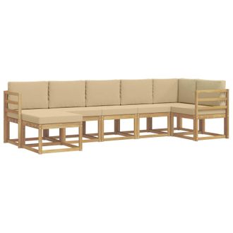 vidaXL Conjunto De Sof&aacute;s De Exterior Con Coj&iacute;n 7 Pcs Y Beige Poli&eacute;ster Vidaxl