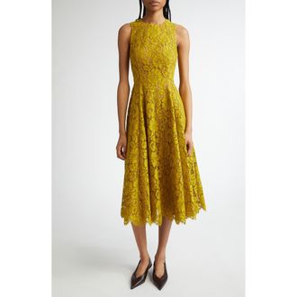 Michael Kors Floral Lace Sleeveless Fit & Flare Midi Dress in Moss at Nordstrom, Size 8