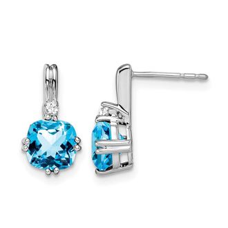 Diamond2Deal 14k White Gold Cushion Blue Topaz and Diamond Earrings