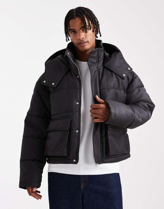 Asos Piumino nero oversize in pelle sintetica-Verde