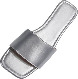 Generic Womens Sandals & Slides UK Faux Leather Flat Sandals Open Square Toe Slip On Slippers Outdoor Peep Toe Pool Beach Sandal Solid Color Backless Mules Fa