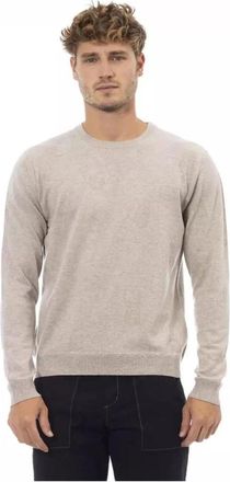 Alpha Studio Beige Crewneck Sweater veelzijdig stijlvol ontwerp - Heren - Ronde hals truien - Beige - L - Wol - Truien & Vesten