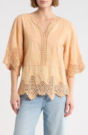Democracy Crochet Cotton Peplum Top in Peach Puree at Nordstrom Rack, Size X-Large