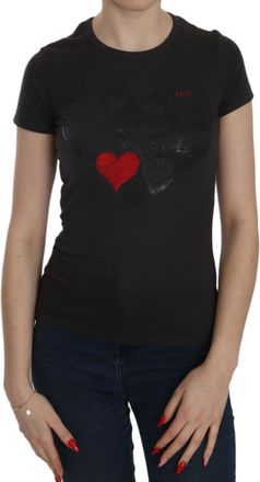 Exte Hearts Print Short Sleeve Casual Shirt Womens Top