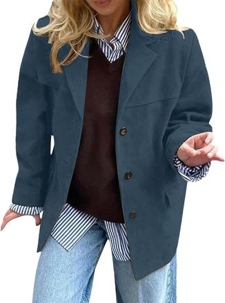 Generic Suede Jackets for Women UK 2025 Fashion Faux Leather Jacket Lapel Collar Long Sleeve Trendy Oversized Suit Blazers Fall Winter Stylish Y2k Outerwear C