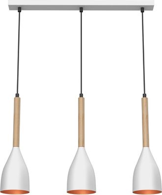 Licht-Erlebnisse Lampada Sospensione Bianca 3 Luci Oro Legno Muza Luminex