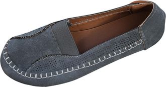 Generic Loafers for Women Leather Business Casual Shoes Comfortable Lightweight Loafer Slip-Ons Work Flat Driving Boat Shoe (Grey, 6.5)