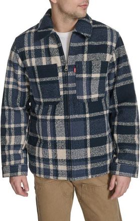 Levi's Zip Front Plaid Shacket in Blue Surf at Nordstrom, Size X-Large