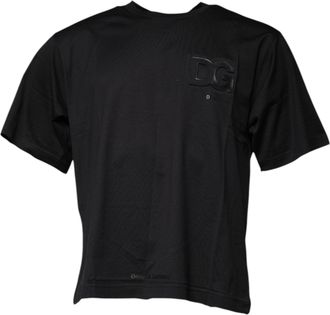Dolce & Gabbana Mens Black Dg Logo Print Cotton Crew Neck T-Shirt