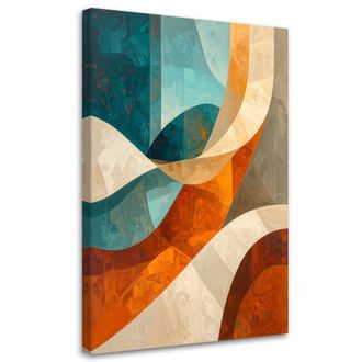 Feeby Cuadro Sobre Lienzo, Abstracci&oacute;n L&iacute;neas Formas Beige Turquesa, 80x120