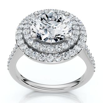 Pompeii3 Certified 2 1/2Ct Double Halo Diamond Engagement Ring 14k Gold or Pt Lab Grown