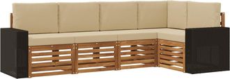 vidaXL Conjunto De Sof&aacute;s De Exterior 5 Uds. Natural Y Beige Poli&eacute;ster Vidaxl