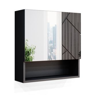 Vicco Armario Con Espejo Para Ba&ntilde;o Irma, Antracita Alto Brillo, 54 X 55 Cm