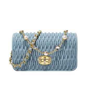 Generic Quilted Crossbody Bags for Women Leather Ladies Shoulder Bags Chain Purses and Handbags Small Evening Satchel (Blue)