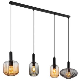 Netlighting Valletta Bar Pendant Ceiling Light Matt Black Glass Shade 4x E27