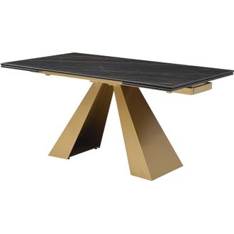 Vente-Unique Vente-unique - Tavolo da pranzo allun. 6-10 p. Vetro temp. Ceramica Metallo Eff. marmo Nero Dorato - lozipa di Maison C&eacute;phy