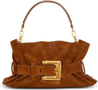 Balmain Anthem Medium suede leather bag in Brown at Nordstrom