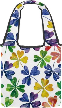 Generic Lucky Clover Print Reversible Canvas Shoulder Tote - Double-Sided Print, 12oz Cotton, 27cm Drop, Fold-Flat Bag for Travel, Shopping, Street Outings