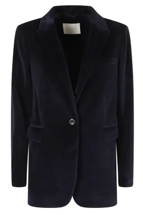 Circolo 1901 Blue Single-Breasted Velvet Flap Pocket Jacket