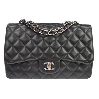 Chanel Classic Single Flap Quilted Lambskin Black Leather Handbag (Pre-Owned)