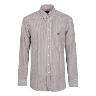 Etro Roma Logo Button-Down Long Sleeve Shirt - Heren - Casual Overhemden - Bruin - 3XL - Katoen - Overhemden