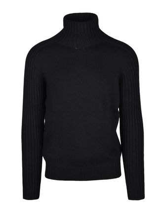 Gran Sasso Ribbed Black Virgin Wool Crew Neck Sweater