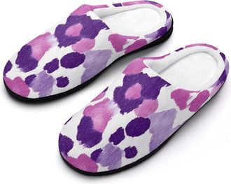 Generic Purple Leopards Spots Cells Slippers Men Winter Warm Cotton Anti-Slip Indoor Slip-Ons House Shoes