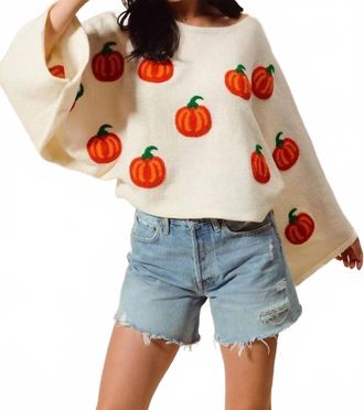 So Me Pretty Pumpkin Halloween Thanksgiving Sweater Top In Ivory