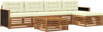 vidaXL Conjunto De Sof&aacute;s De Exterior 6 Uds. Natural Y Crema Poli&eacute;ster Vidaxl
