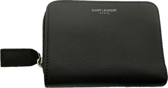 Saint Laurent Saint Laurent compacte portemonnee met ritssluiting en korrelmotief (Rive Gauche) in grijs leer