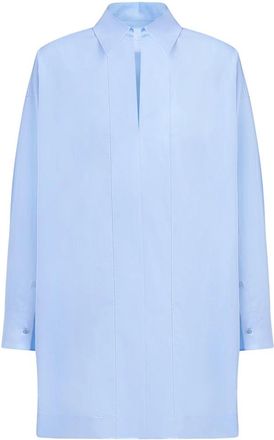 Dondup Camicia in Gabardina Tinto Filo - Dames - Blouses - Blauw - S - Leer - Overhemden