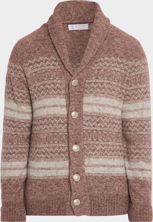 Brunello Cucinelli Men & apos;s Fair Isle-Inspired Alpaca-Blend Cardigan